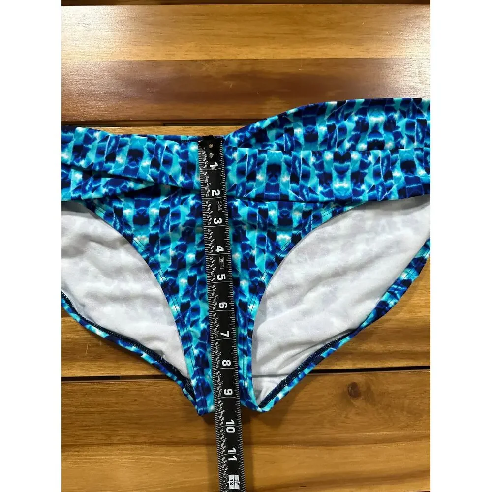 Athleta Women’s Swim Bikini Bottoms XL Blue Ruched Side Moderate Coverage